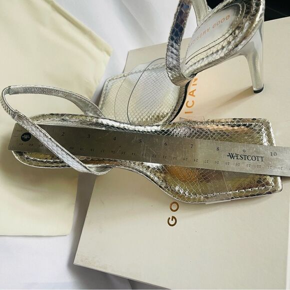 GOOD AMERICAN Heels Silver Snake Lucite Heels Size 12 square toe - Picture 11 of 12